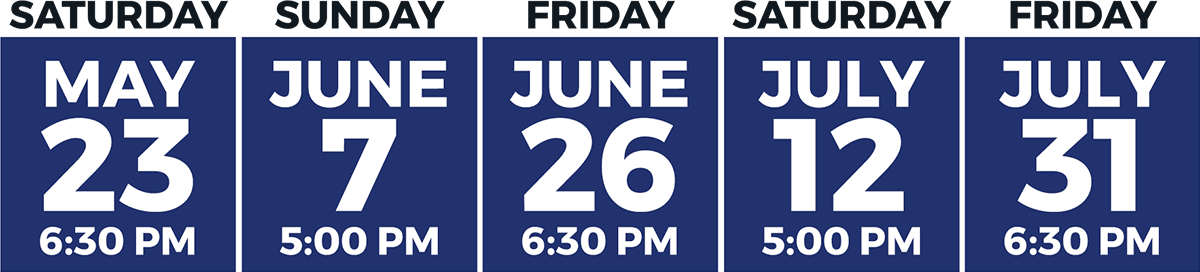 Graphic showing Plan B days in black sans-serif type with dates and times in white sans-serif type inside dark blue boxes