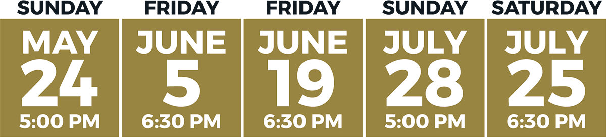 Graphic showing Plan C days in black sans-serif type with dates and times in white sans-serif type inside gold boxes