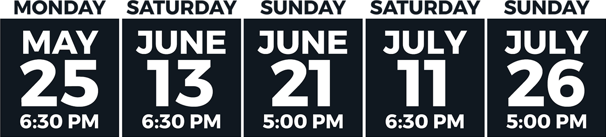 Graphic showing Plan D days in black sans-serif type with dates and times in white sans-serif type inside black boxes